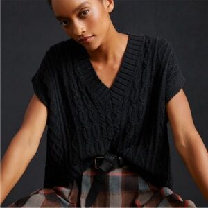 Anthropologie Oversized Cable-Knit Sweater Vest – Black
